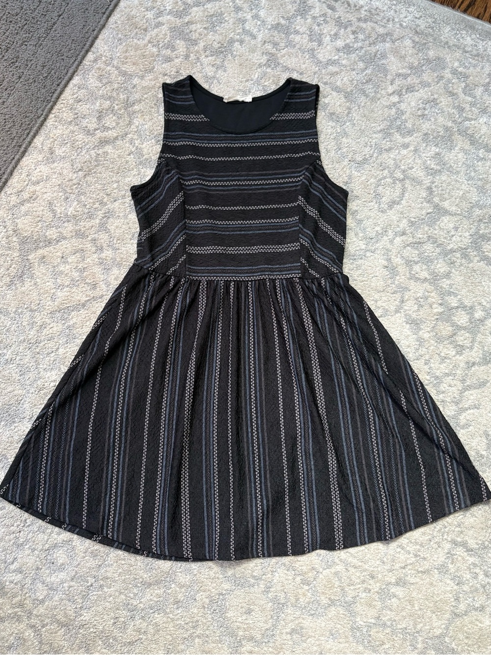 Elodie Blue and Black Striped Sleeveless Fit & Flare